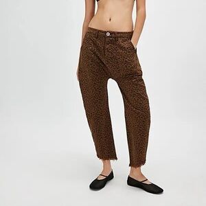 New Free People OneTeaspoon Cheetah Sinner Pants Barrel Jeans 28 Tobacco